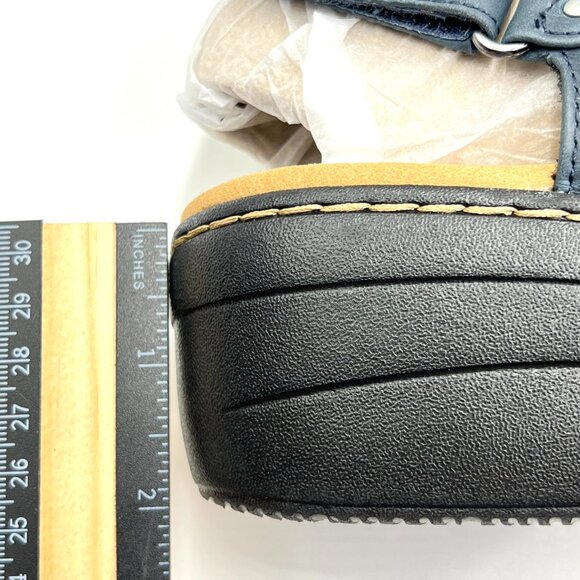 Clarks Womens Size 12‎ Merliah Echo Navy Blue Leather Low Wedges Sandals Shoes - Picture 12 of 14